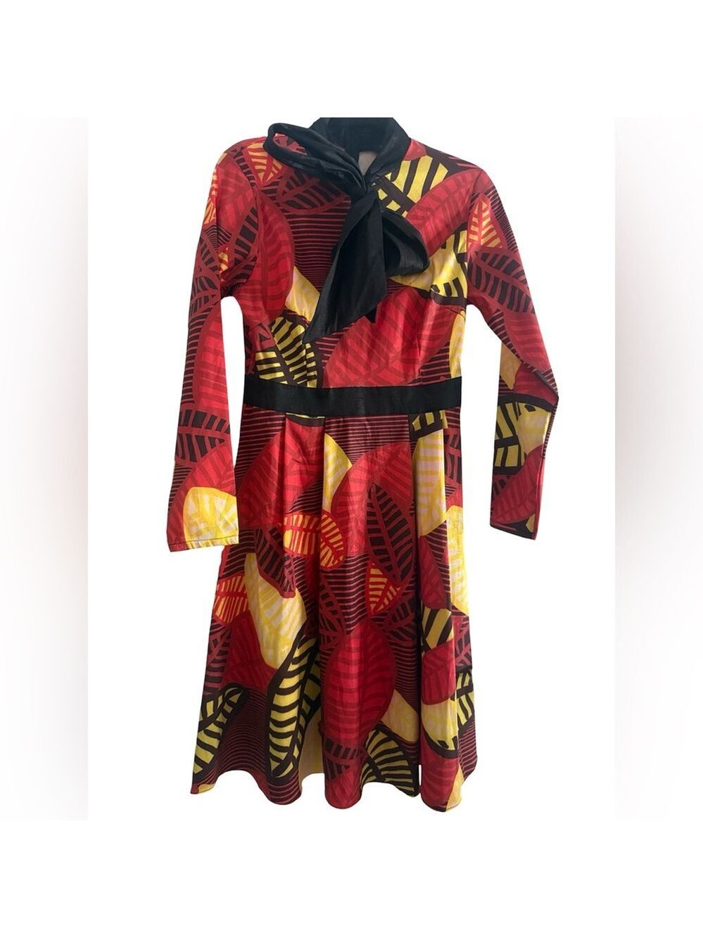CQ by CQ Printed Dress Flare Midi Red Yellow Sz Small $60 RARE Boutique NWT Leaf